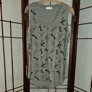 L.A. Soul Gray V-Neck Dragonfly Print Tank